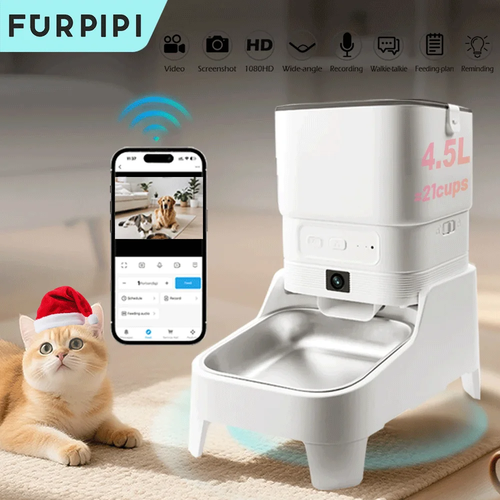 Smart Automatic Pet Feeder with 1080P HD Camera 15cm Elevated 5G Wifi Tuya APP Furpipi Control 1005010159046120
