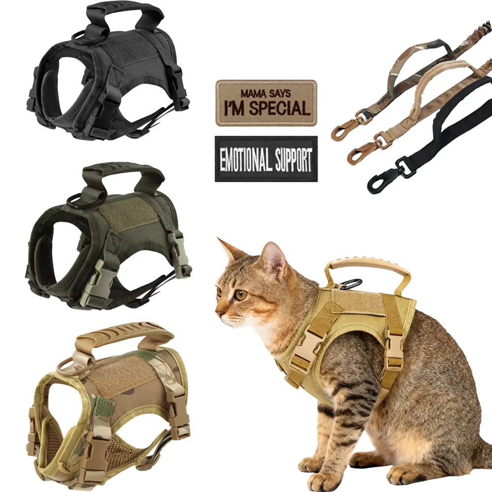 Tactical Cat Harness and Leash Set for Walking Escape Proof Adjustable Vest with Soft Mesh Padding 1005010159128805