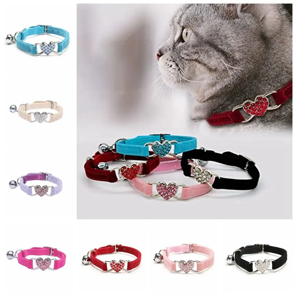 Safety Heart Bell Cat Collar Elastic Adjustable Adjustable Colored Diamonds Soft 1005010161879745