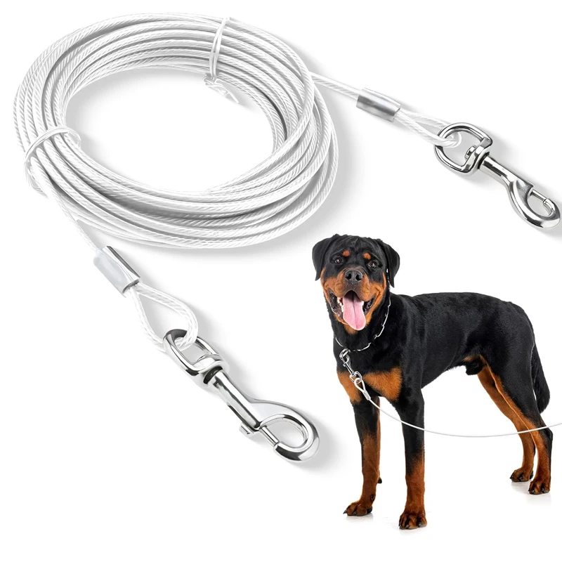 Double-Headed Dog Tie Out Cable Leash Raction Rope with Metal Buckle Steel Wire Anti-Rust Training 1005010179208669