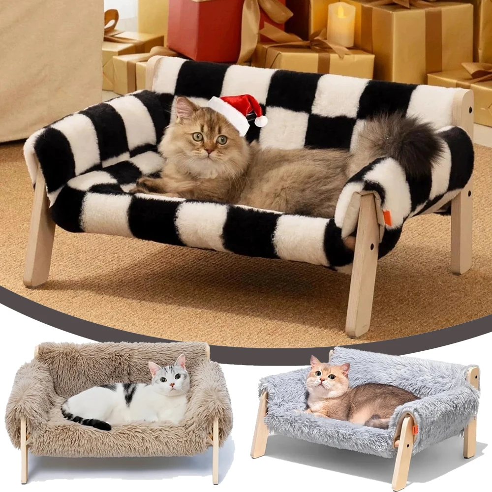 Large Cat Bed Sturdy Wooden Leg Winter Warm Luxury Cat Sofa Plush Puppy Sofa Pet Supplies Dog (1PC) 1005010195976219