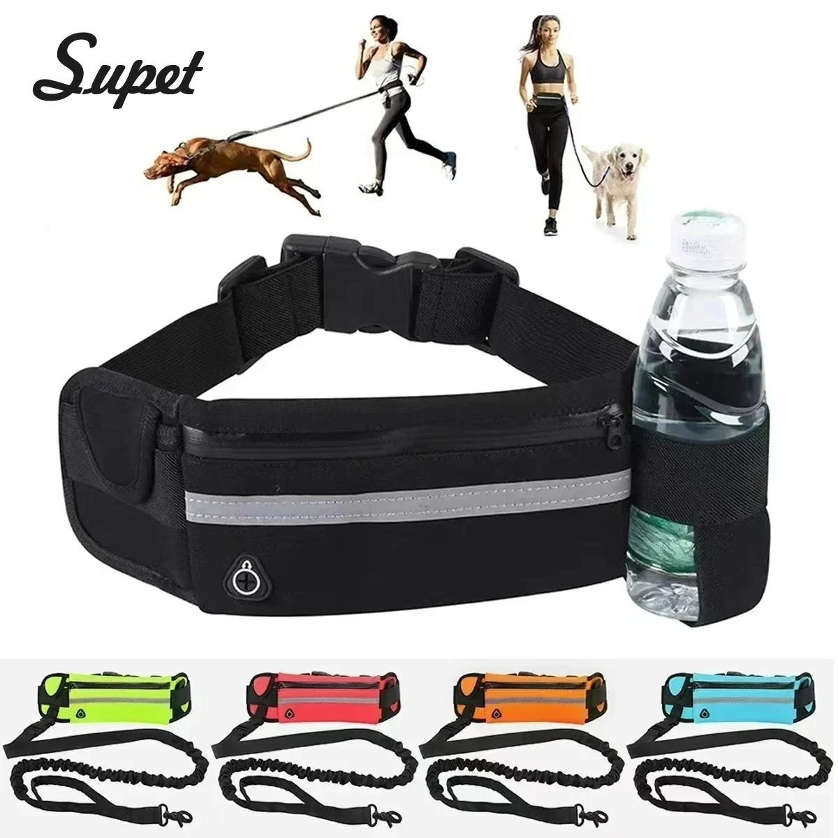Hands Free Dog Leash Reflective Leash with Waist Bag Retractable Elastic Belt Dog Traction Rope 1005010203218697