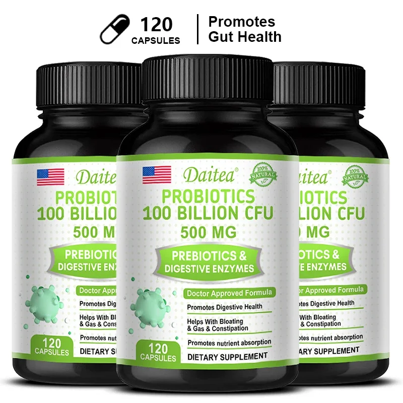 Organic Probiotics Capsules Supplement 100 Billion CFU 500mg Helps Gut Health 1005010238523483