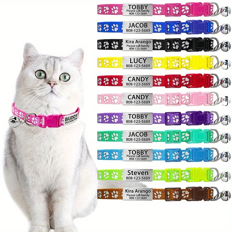 Customized Cat Collar Paw Print Free Engraved Puppy Kitten Pet ID Nameplate Necklace 1005010245018271