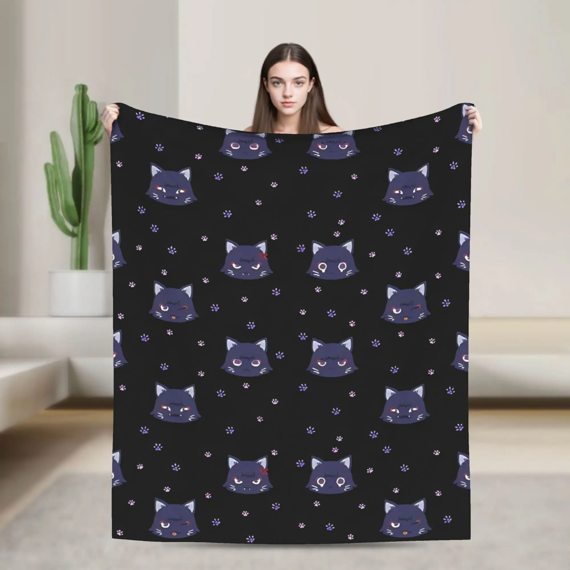 Scarameow Wanderer Cat Pattern Wool Blanket Genshin Impact Custom Throw Blanket for Home Hotel Sofa 1005010245260368