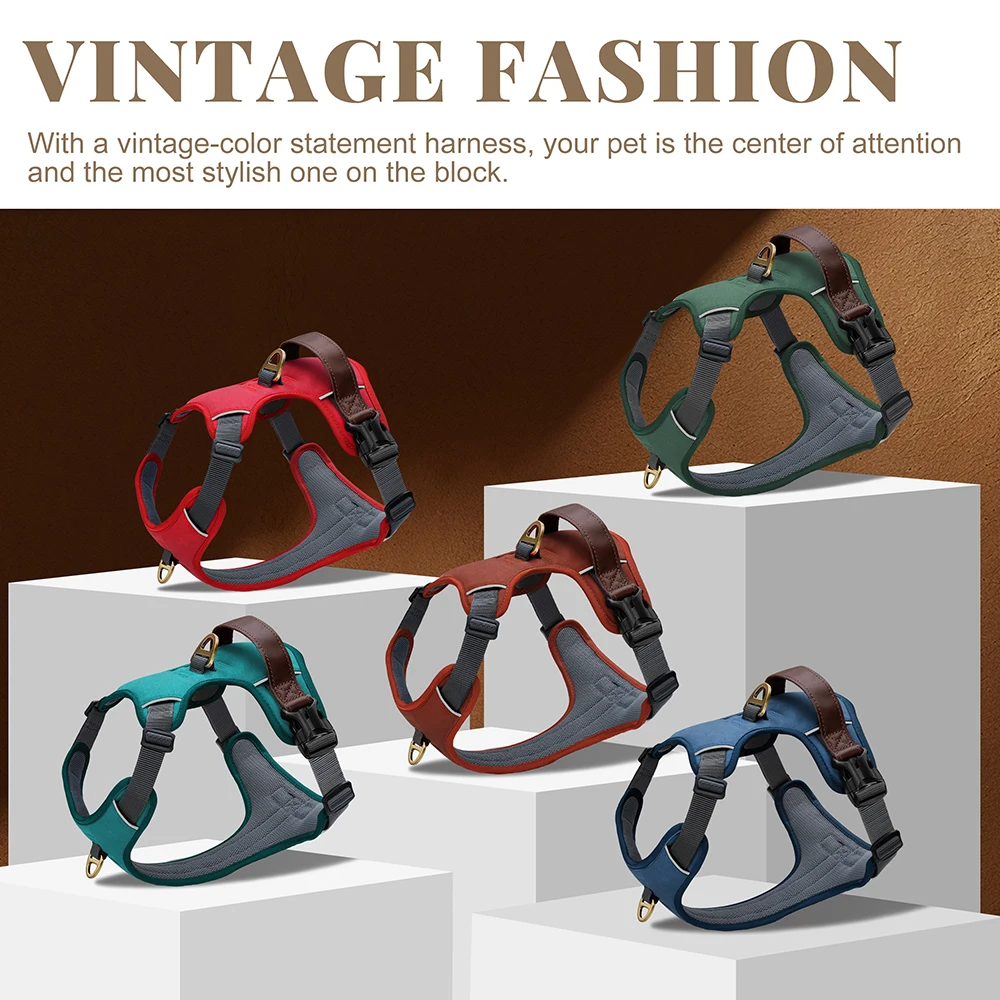 Vintage Dog Harness Durable PU Leather Dog Harnesses Breathable Pet Vest with Control Handle Retro 1005010248634238