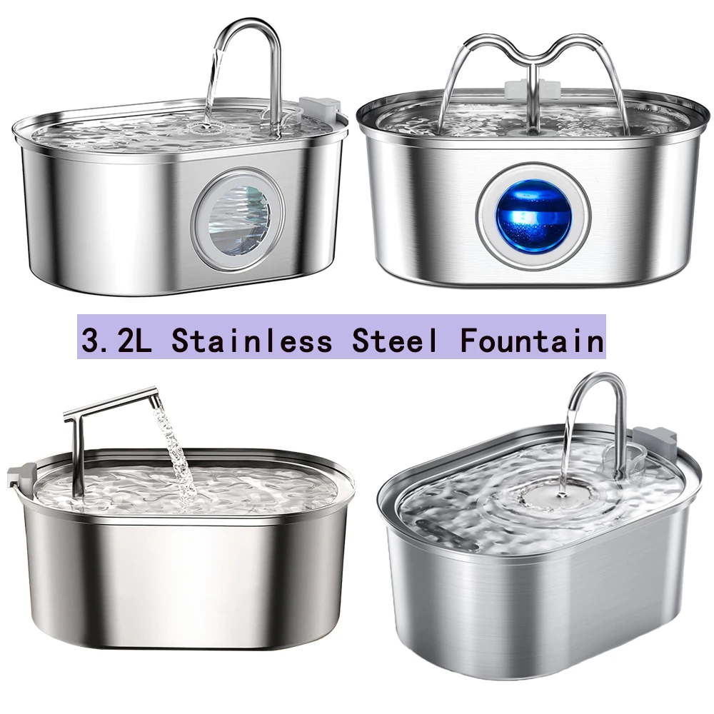 Stainless Steel Cat Water Fountain Cat Drinker Drinking Fountain for Cats Dogs Pet Water (3.2L) 1005010248671963
