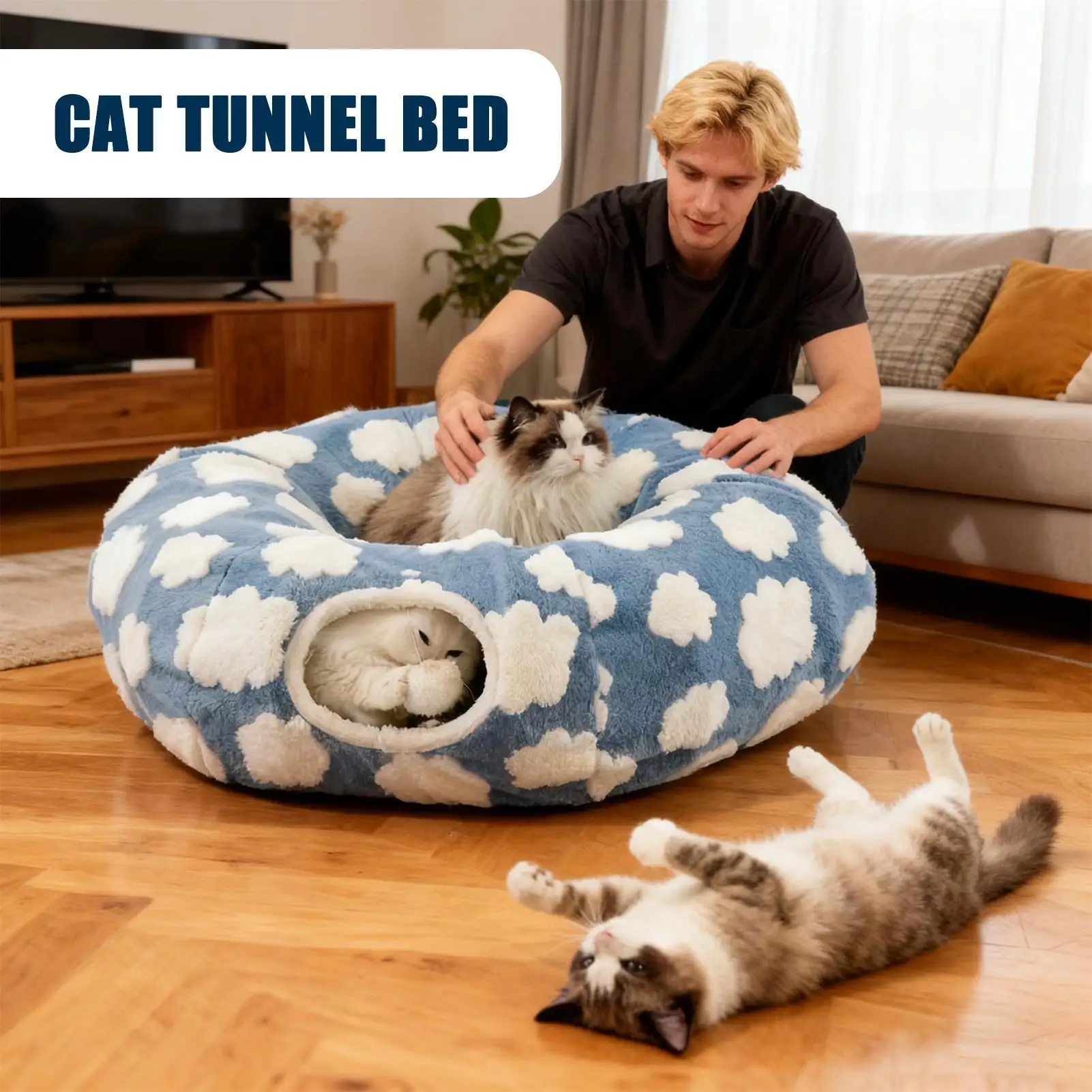 Cat Play Tunnel Washable Nest with Removable Cushion Cute Cat Bed Tunnel Toys for Kitten Puppy 1005010250340125