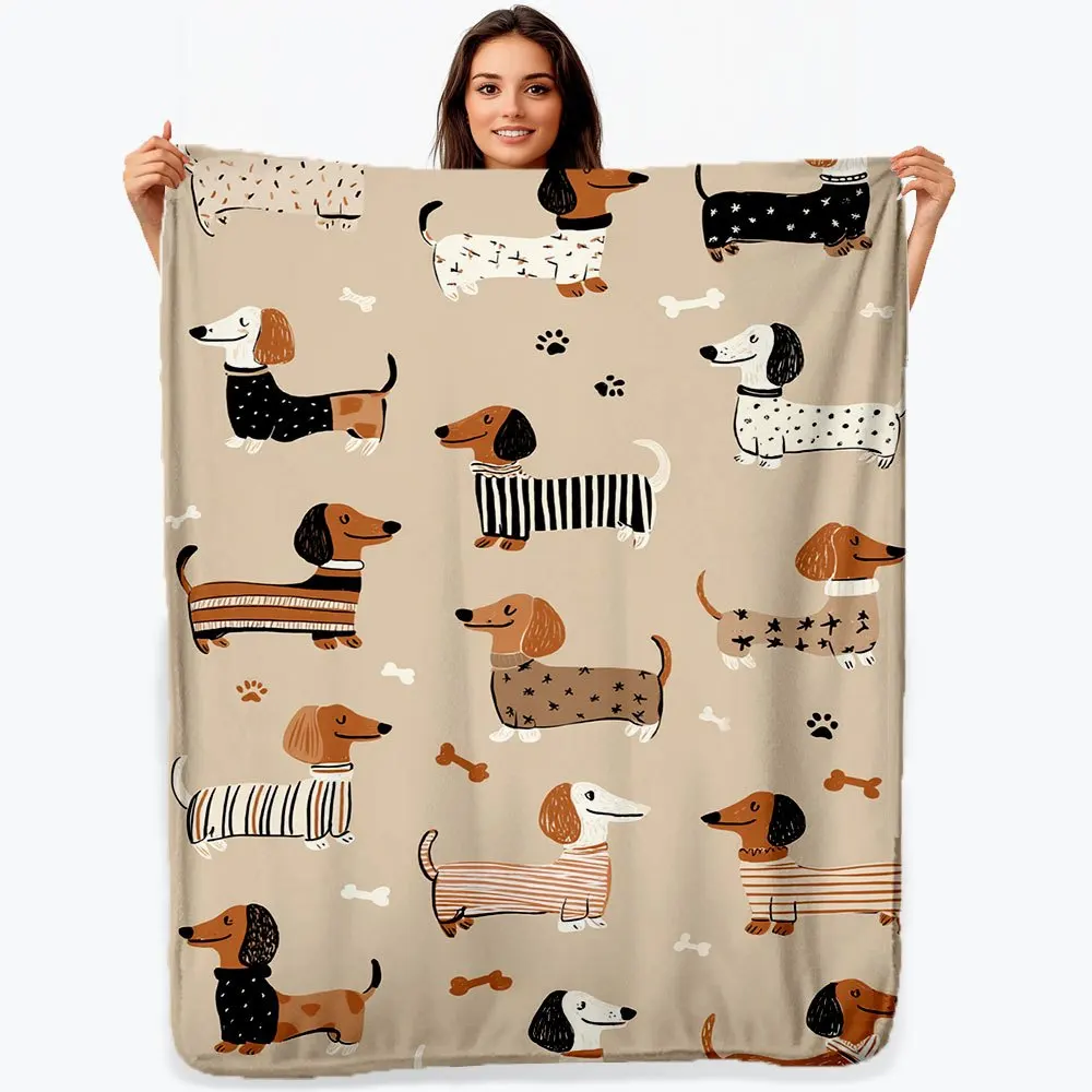 Dachshund Print Flannel Blanket, Brown, Black 1005010251094186
