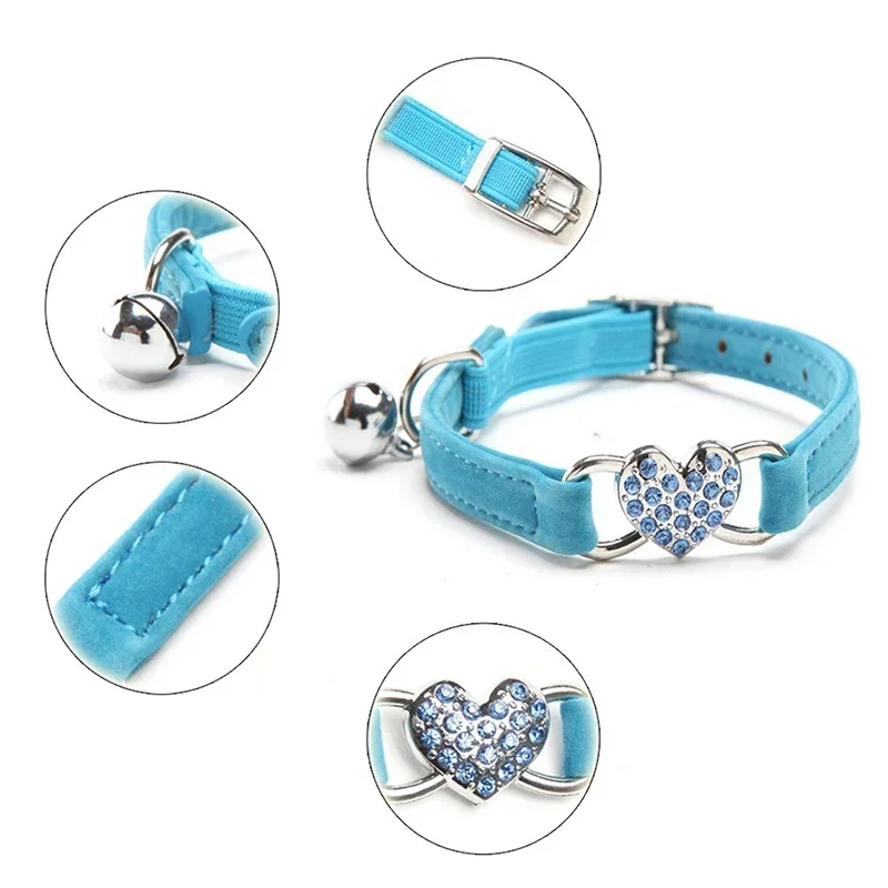 Adjustable Cat Collar with Silver Bell Cute Heart Charm Soft Velvet Material Pet Neck Decoration 1005010266104438