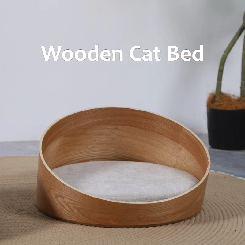 Modern Wooden Cat Bed Indoor All-Season Stylish Home Decor Cats Beds Detachable Cushion 1005010270906948