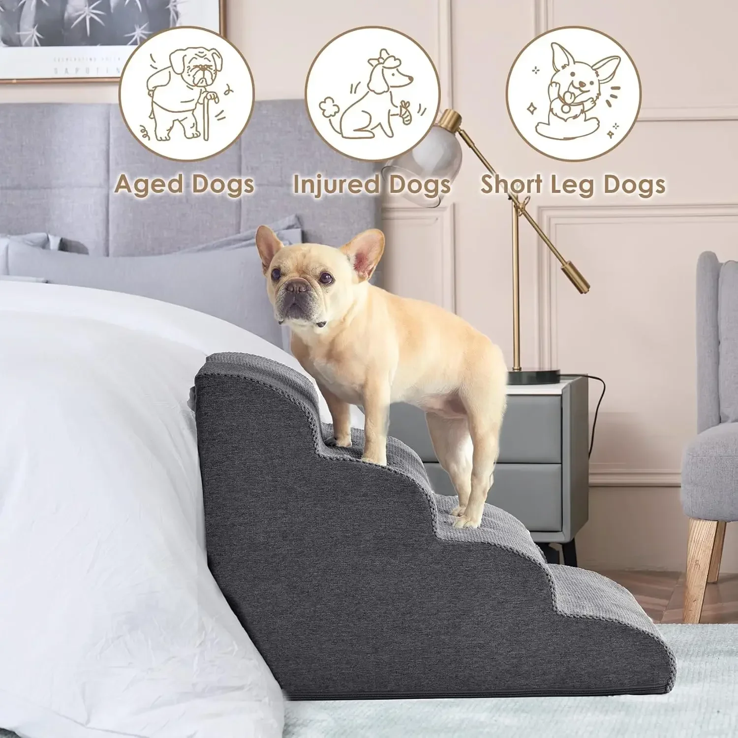 Curved Dog Stairs Ramp for High Beds, Dog Steps for Small Dogs and Cats 1005010280631124