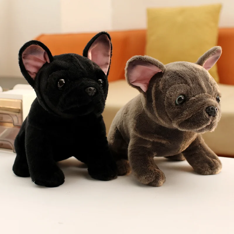 Hot 28cm Bulldog Plush Toy Realistic Stuffed Animals Black Grey Lifelike Pet Dog Soft 1005010283751886