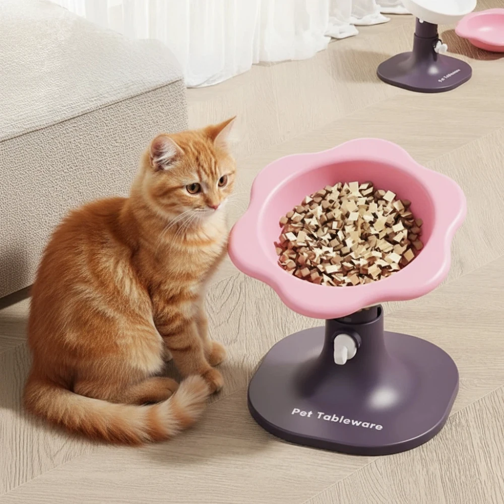 Pet High Footed Bowl Adjustable Height Angle Cat Food Water Bowl Cartoon Anti-Flip Elevated Pet 1005010287609213