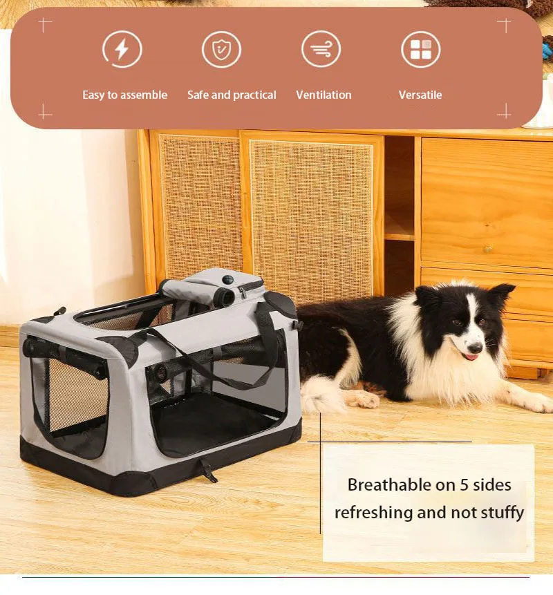 Soft Dog Crates Kennel for Pets 3 Door Soft Sided Folding Travel Pet Car Carrier with Straps 1005010293702798