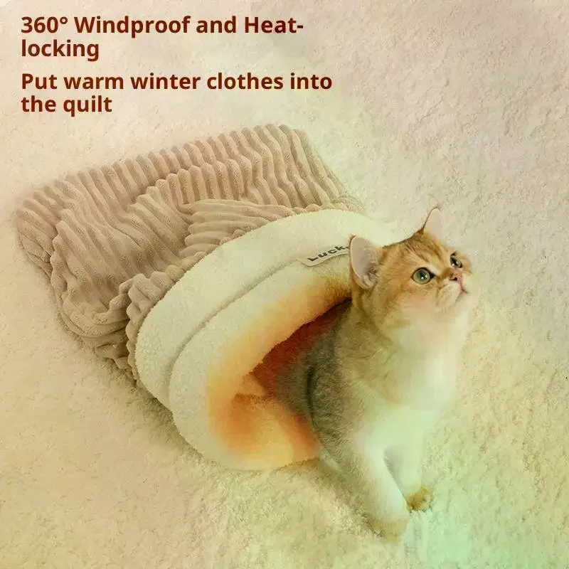 Closed Cat Nest Thickened Cat Bed Sleeping Bag Indoor Cats Winter Warm Soft Cat Cave 1005010293919113