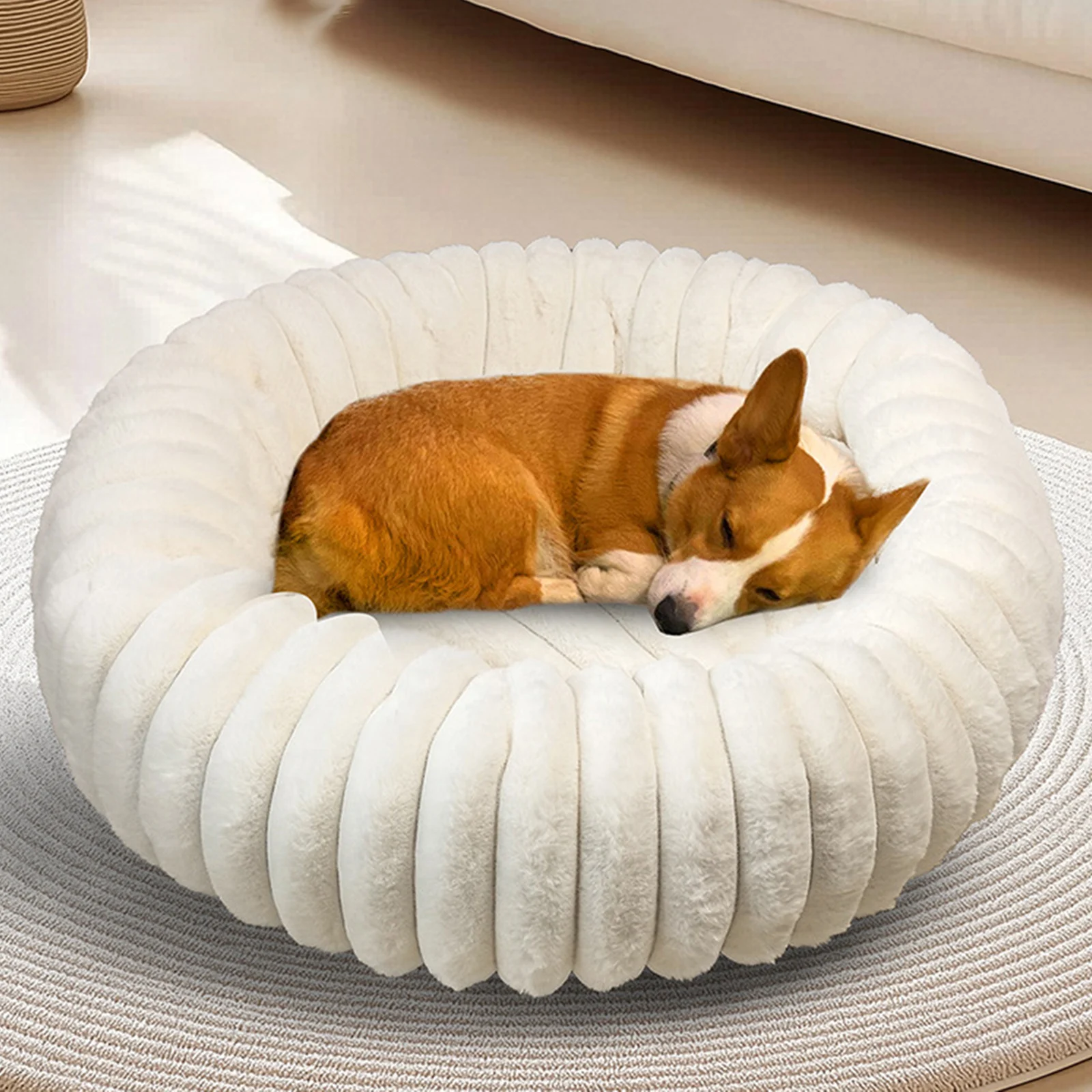 Solid Color Donut Dog Bed for Small Dogs Winter Warm Pet Bed Plush Cat Nest for Indoor Cats 1005010304525432