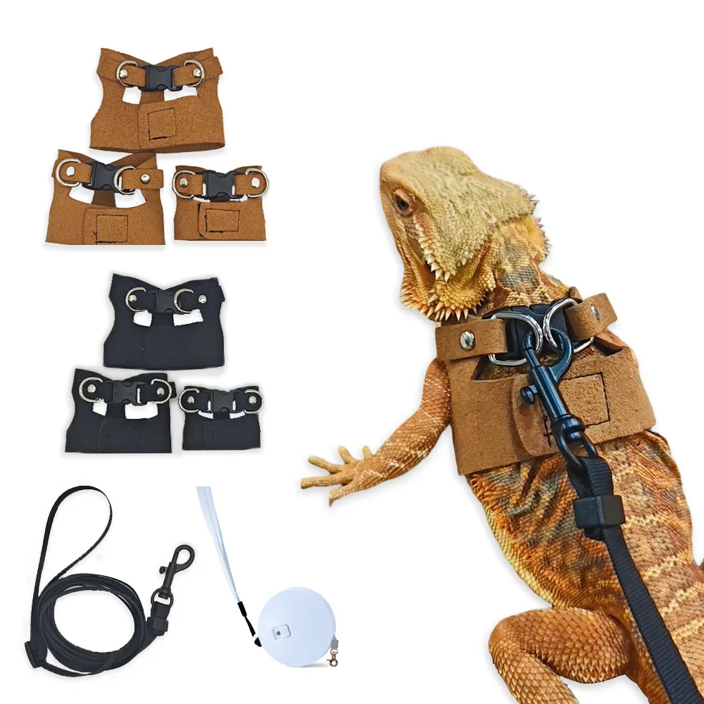 Bearded Dragon Harness and Leash Set, 3 Size Adjustable Soft Leather Reptile Leash 1005010305459480
