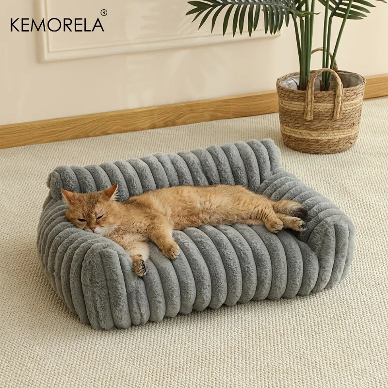 KEMORELA 1PC Striped Cat Sofa Bed Soft Polyester Pet Bed Breathable for All Seasons Suitable 1005010313887660