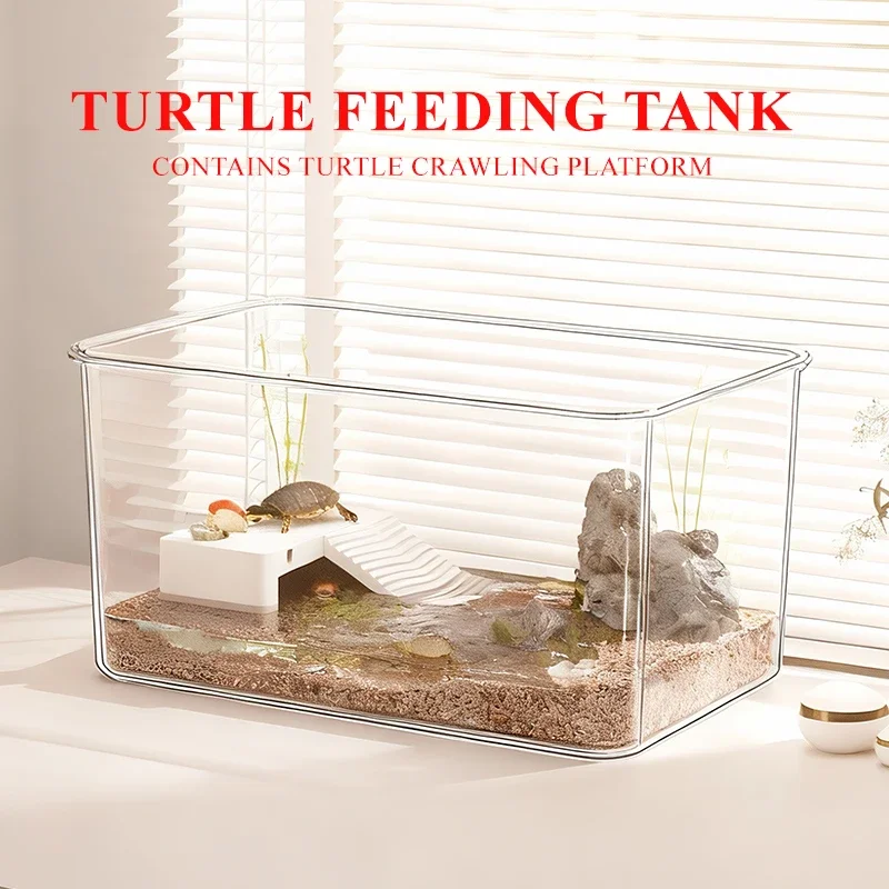 Transparent Reptile Terrarium Tank with Basking Area for Pet Turtles Hermit Crabs Tortoise 1005010337285338