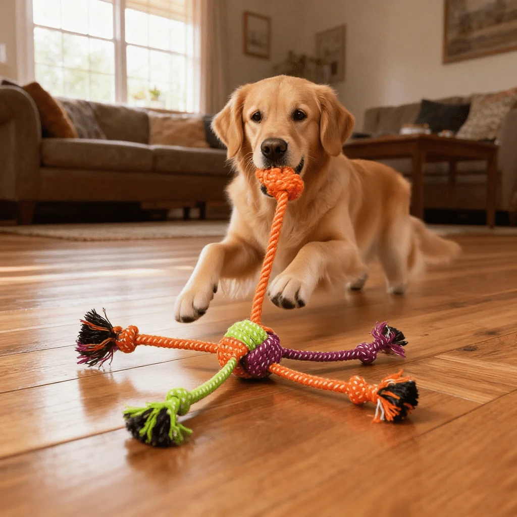 Durable Bite-Resistant Interactive Knot Toy for Dogs- Chewable Rope with Green&orange Fringes (1pc) 1005010338422193