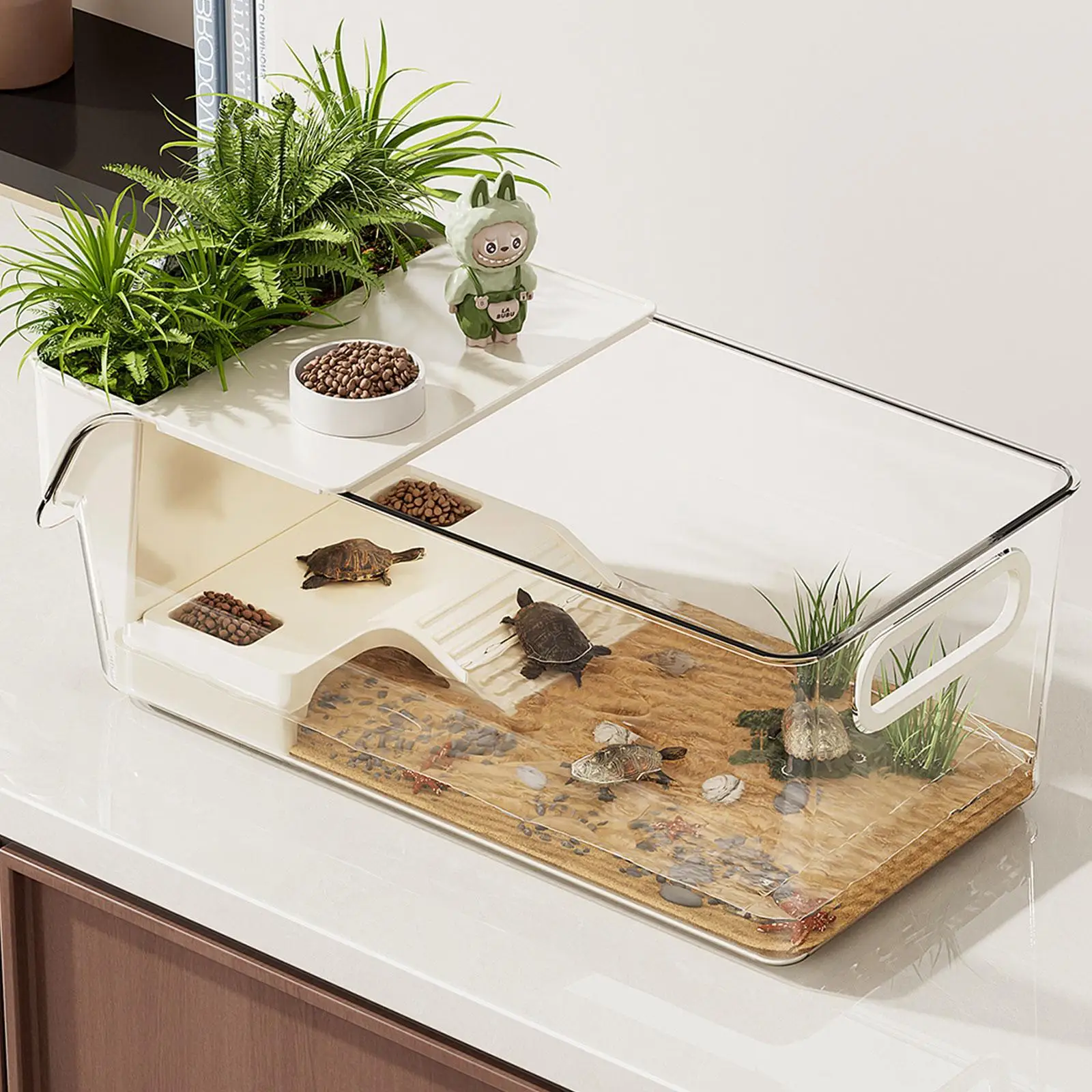 Turtle Tank with Basking Ramp Reptile Habitat Pet Terrariums for Frog Hermit Crabs Amphibians 1005010344209912