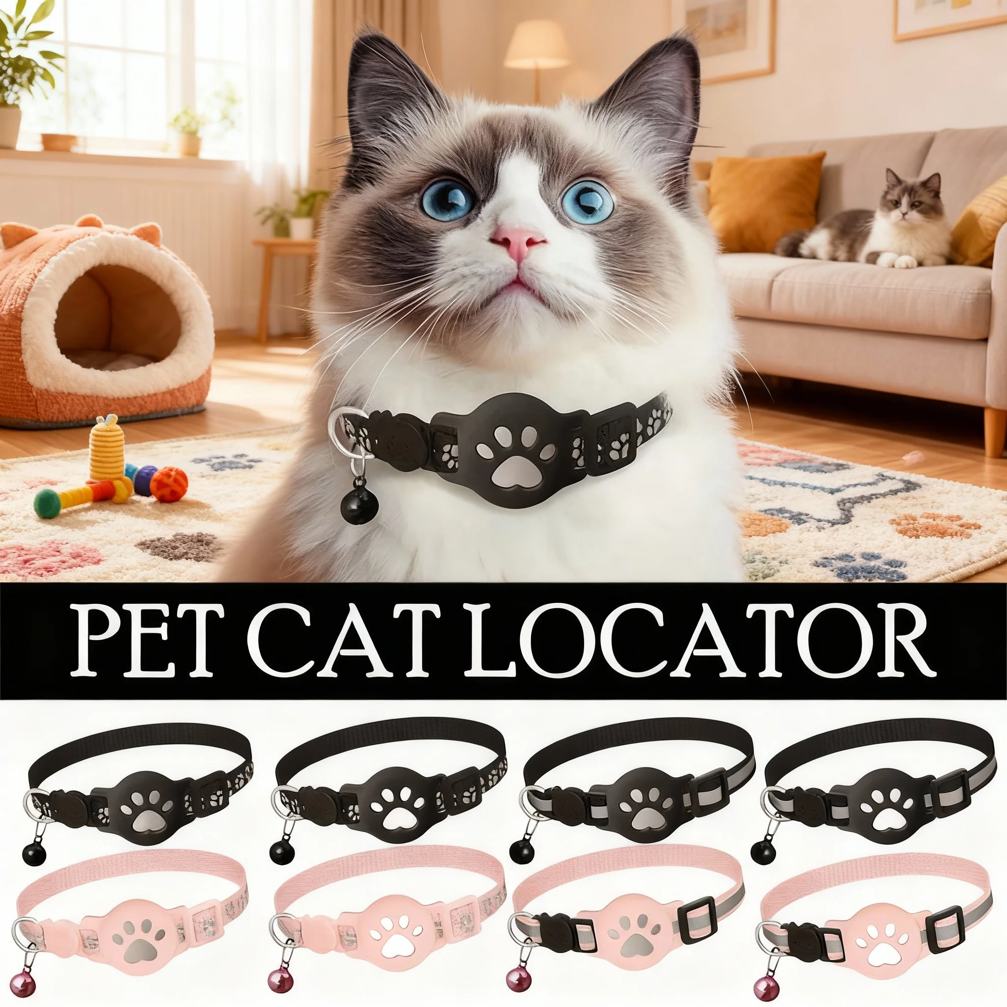 Cat Locator Collar Lightweight Adjustable Real Time GPS Tracking Outside Reflective Strips 1005010354673864