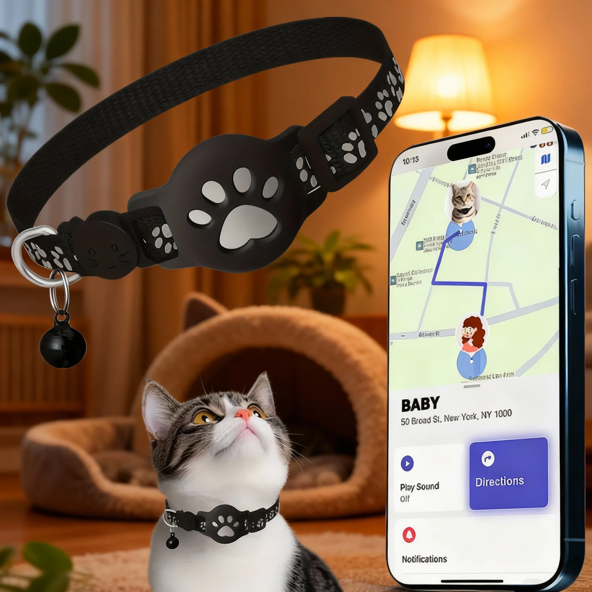 Cat Locator Collar Lightweight Adjustable Real Time GPS Tracking Outside Reflective Strips 1005010354681828