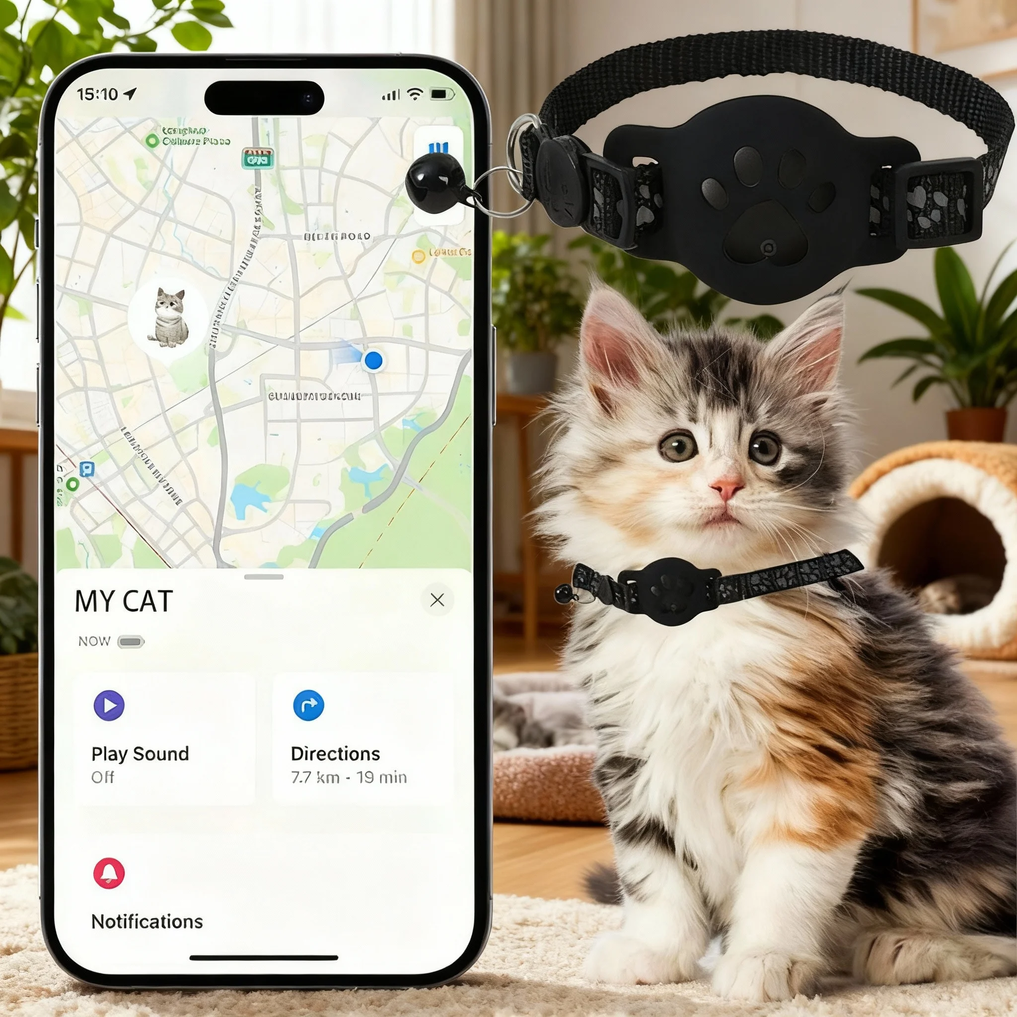 Cat Locator Collar Lightweight Adjustable Real Time GPS Tracking Outside Reflective Strips 1005010354782483