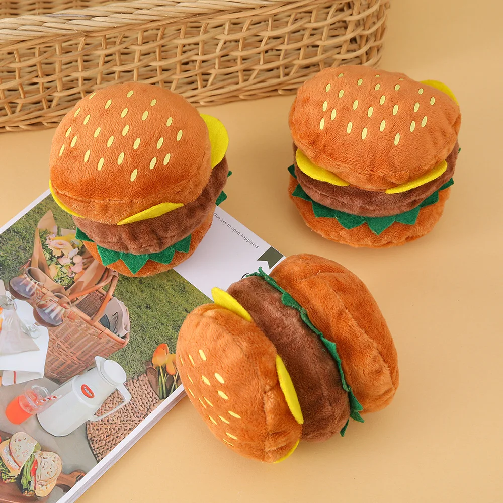 Hamburger Dog Chew Toy, Squeaky Plush for Teeth Cleaning 1005010355424128