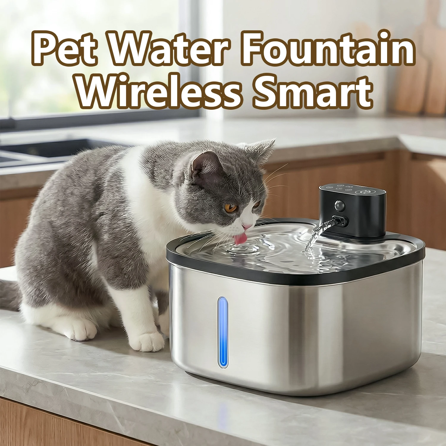 Cat Water Dispenser Stainless Steel Wireless Smart Pet Water Feeder 4000mAh Rechargeable With (3.5L) 1005010355859984