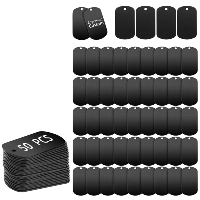 Abzv-Engravable For-Diy Metal Stamps-50 Pieces Black Anodized Aluminum Dog Tag Blanks 1005010364575877