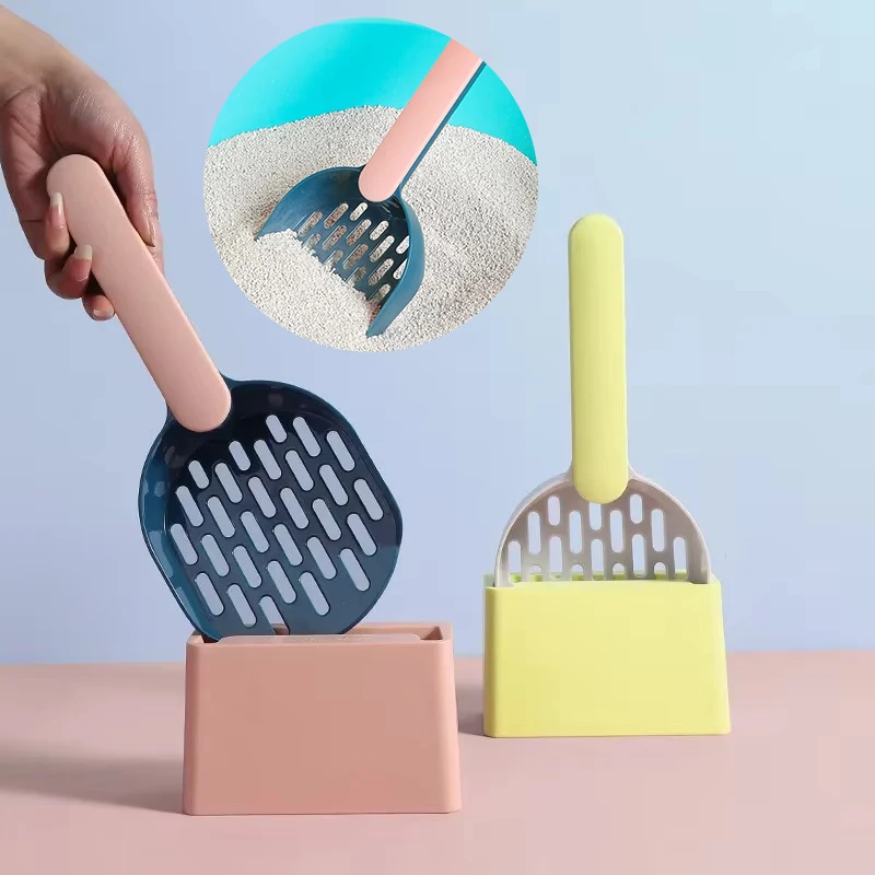Cat Litter Scoop Set with Base Long Handle Clashing Cat Poop Tool High-Grade ABS Plastic Durable 1005010376358603
