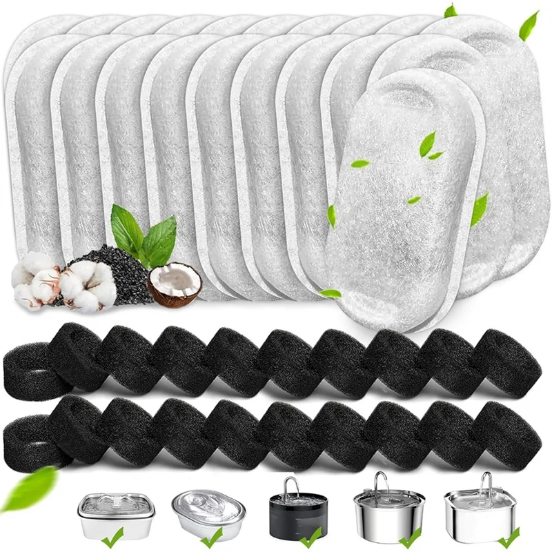 Cat Water Fountain Filters for 67oz/2L and 108/3.2L Stainless Steel Pet Fountain Cat (40PCS) 1005010381828426