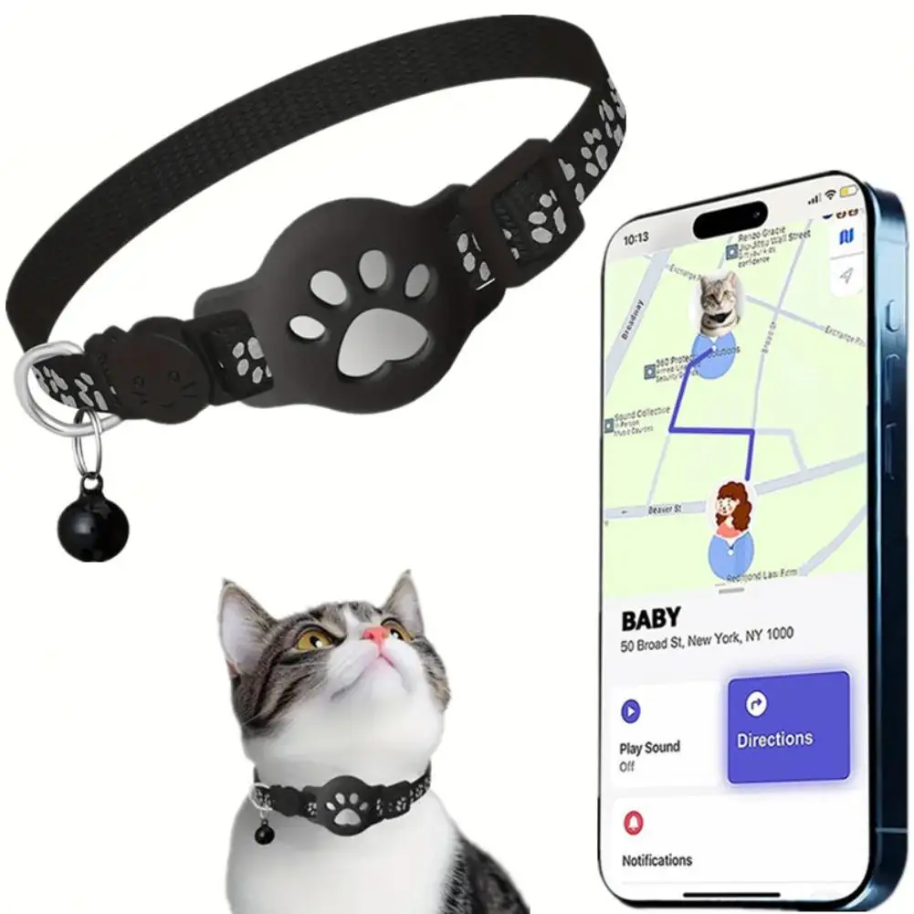 Cat Collar Compatible with Apple Airtag with Bell Adjustable Safety Buckle Reflective GPS Collar 1005010386241494