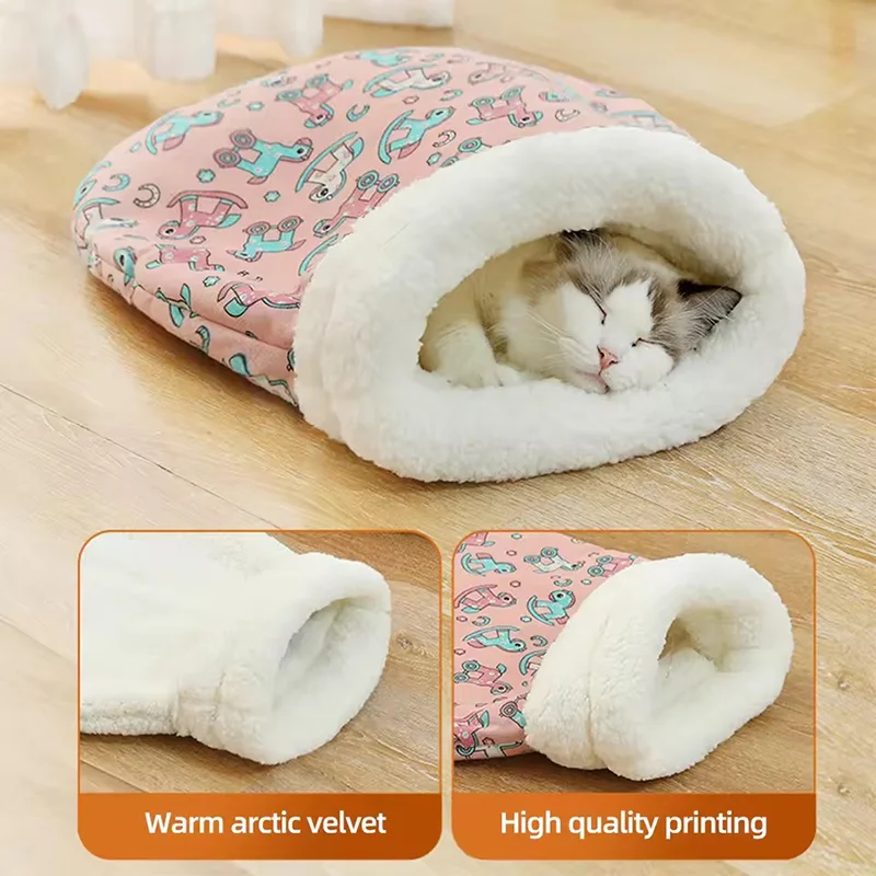 Winter Cat Cave Bed Self Warming Pet Mat Washable Cat Sleeping Bag Enclosed Fleece Lined Pet Bed 1005010396202868