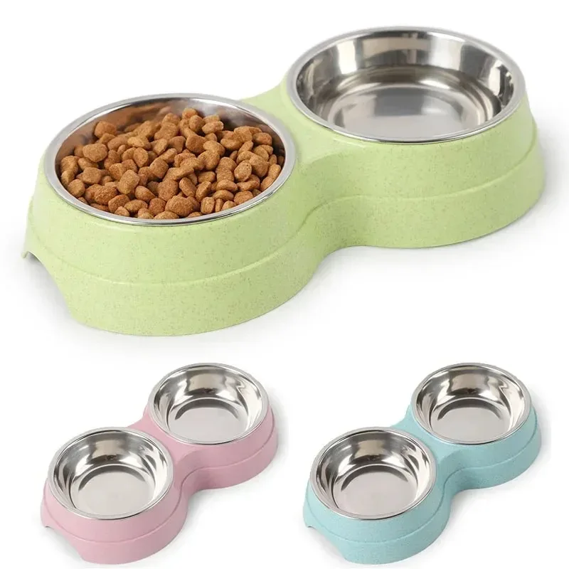 Double Pet Bowls Dog Food Water Feeder Stainless Steel Drinking Dish Cat Puppy Feeding Supplies 1005010399382586