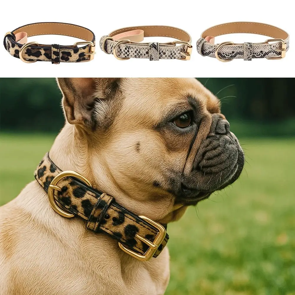 Fashionable Leopard Print Dog Collar PU Leather Pet Walking Adjustable Pet Collar Wear Resistant 1005010414539303