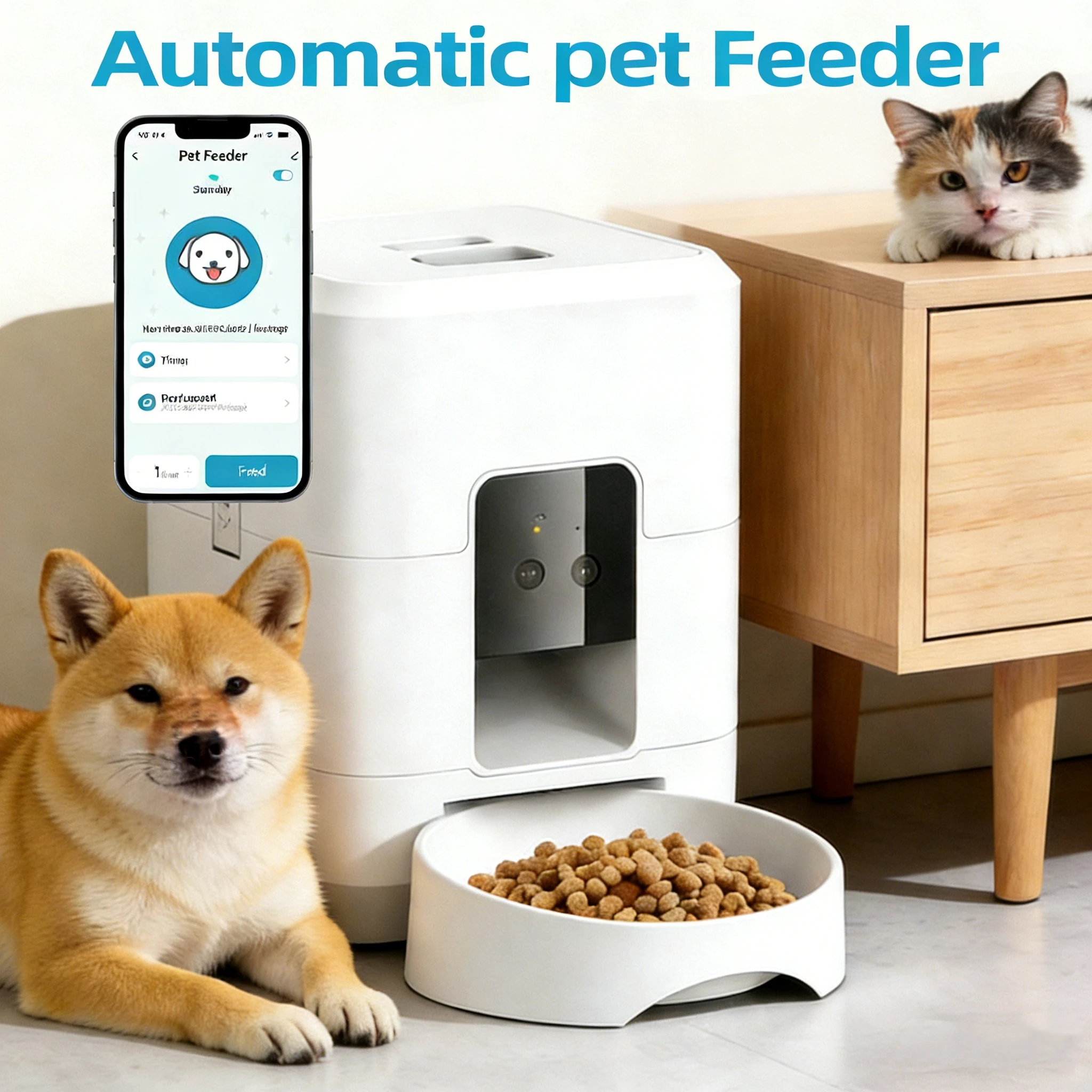 Smart Wifi Automatic Pet Feeder for Cats and Dogs with Timer Food Dispenser and Low Food Alert (2L) 1005010417731374