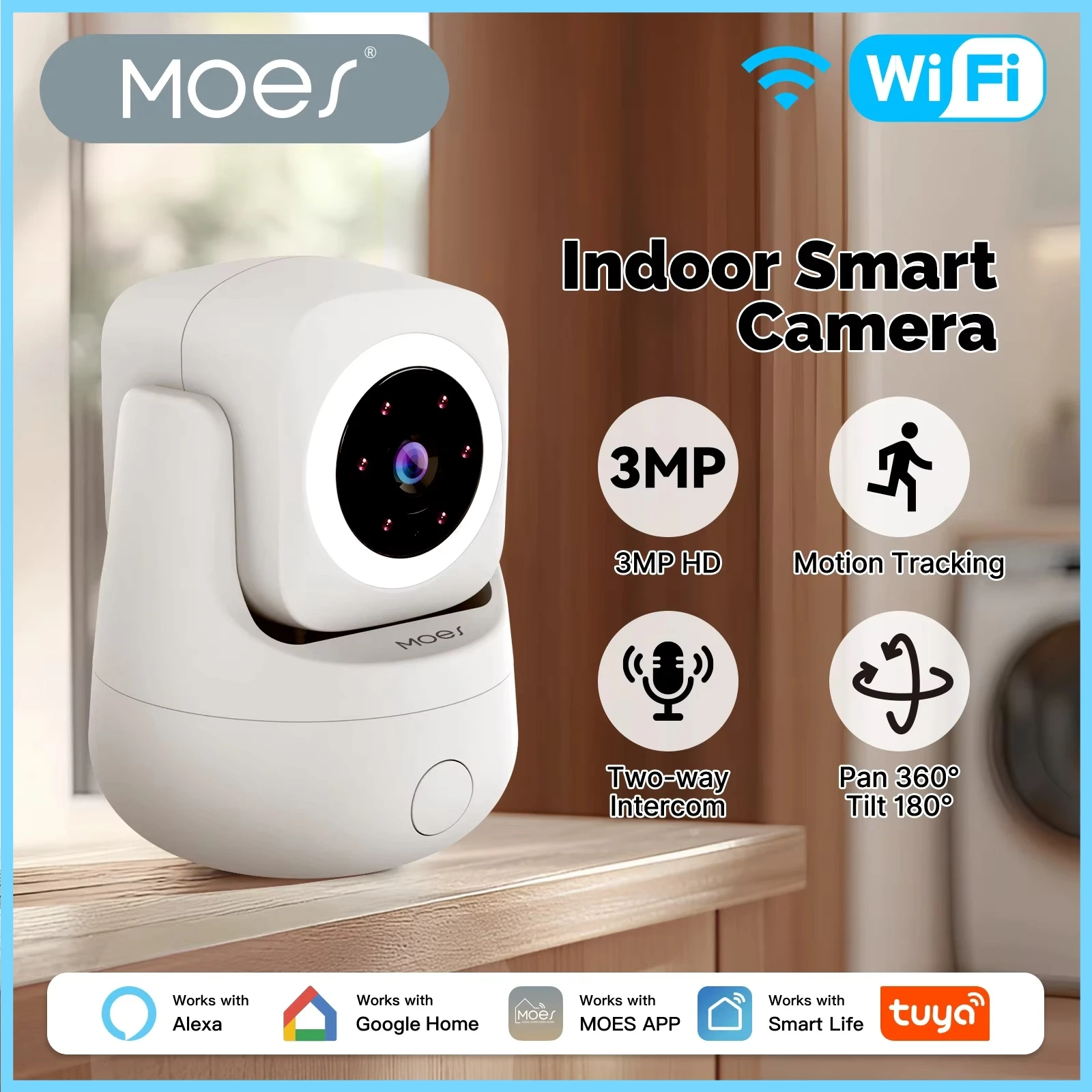 MOES Tuya Wifi Smart Camera Indoor 3MP HD Pan 360° Tilt 180° Home Monitoring Surveillace Works 1005010424653938