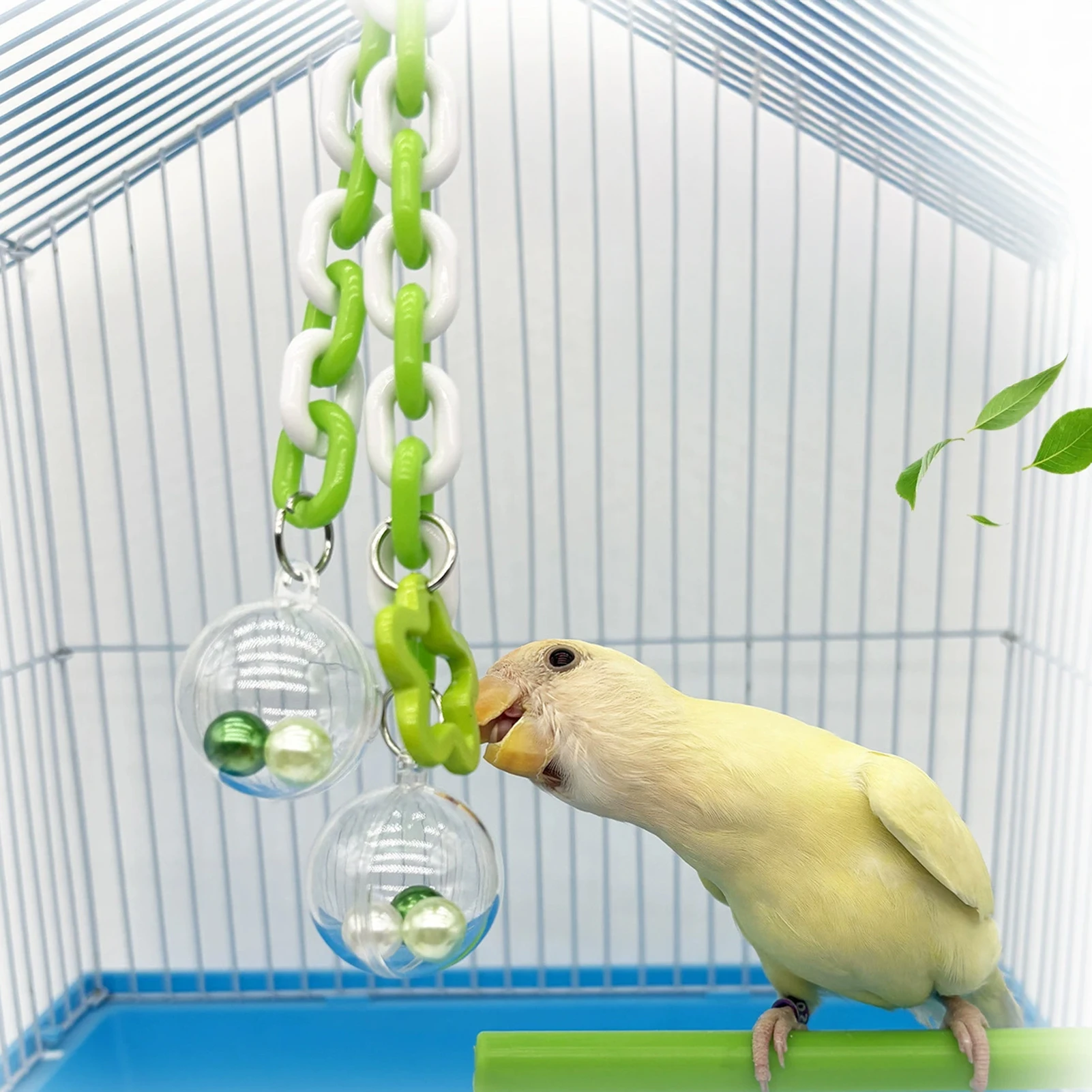 Parrot Toy with Colorful Bead Hanging Ball Transparent Chewable Climbing Accessory for Bird Cage 1005010429702896