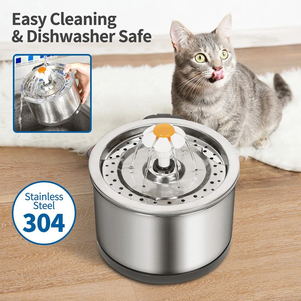 Stainless Steel Pet Fountain, Automatic Cat Dog Water Dispenser with Filter (2.5L) 1005010448759375