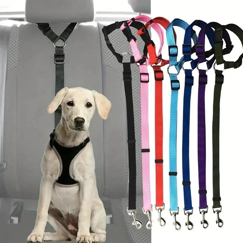 Solid Color Pet Car Seat Belt Nylon Lead Leash Backseat Safety Adjustable Dogs Harness Collar 1005010450123548