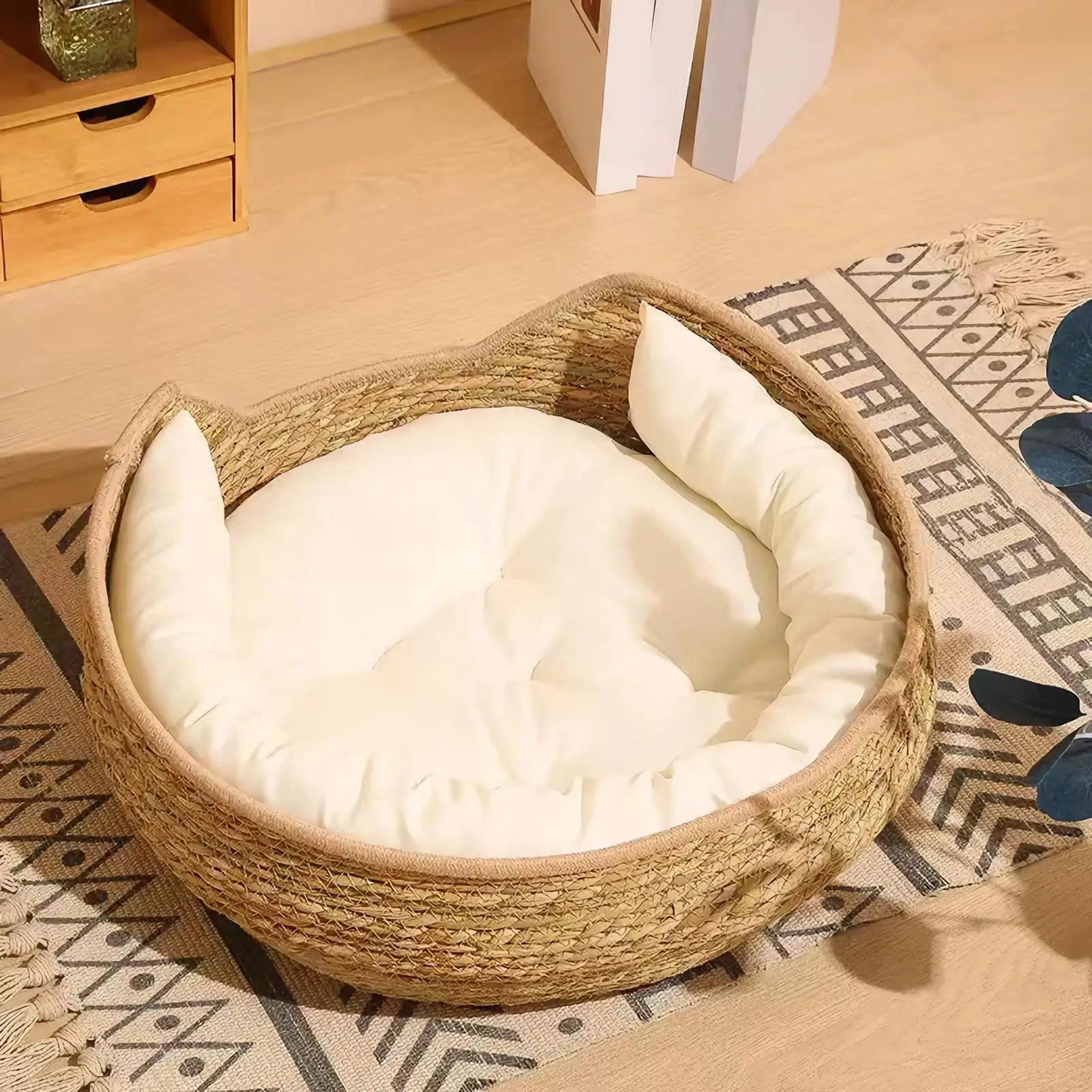 Woven Cat Bed Handmade Vine Nest Seasonal Warmth Pad Cotton Rope Round Bed 1005010451517915