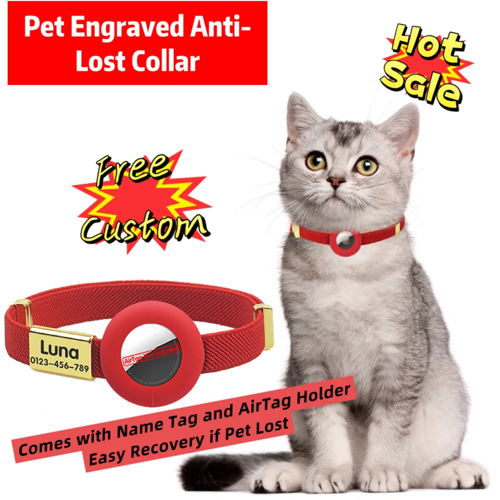 Cute Breakaway Cat Collar with Customized Name Tag Elastic GPS Tracker Kitten Air Tag 1005010452959622