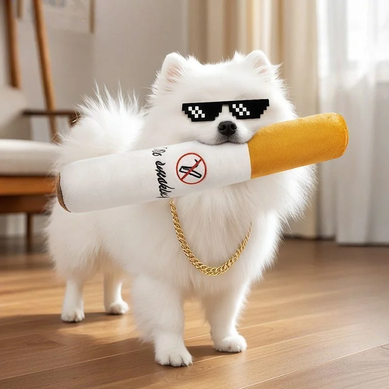 Funny Pet Toys Cigar Big Smoke Plush Squeak Dog Chew Toy Interactive Molar Bite Resistant Fake 1005010461820377