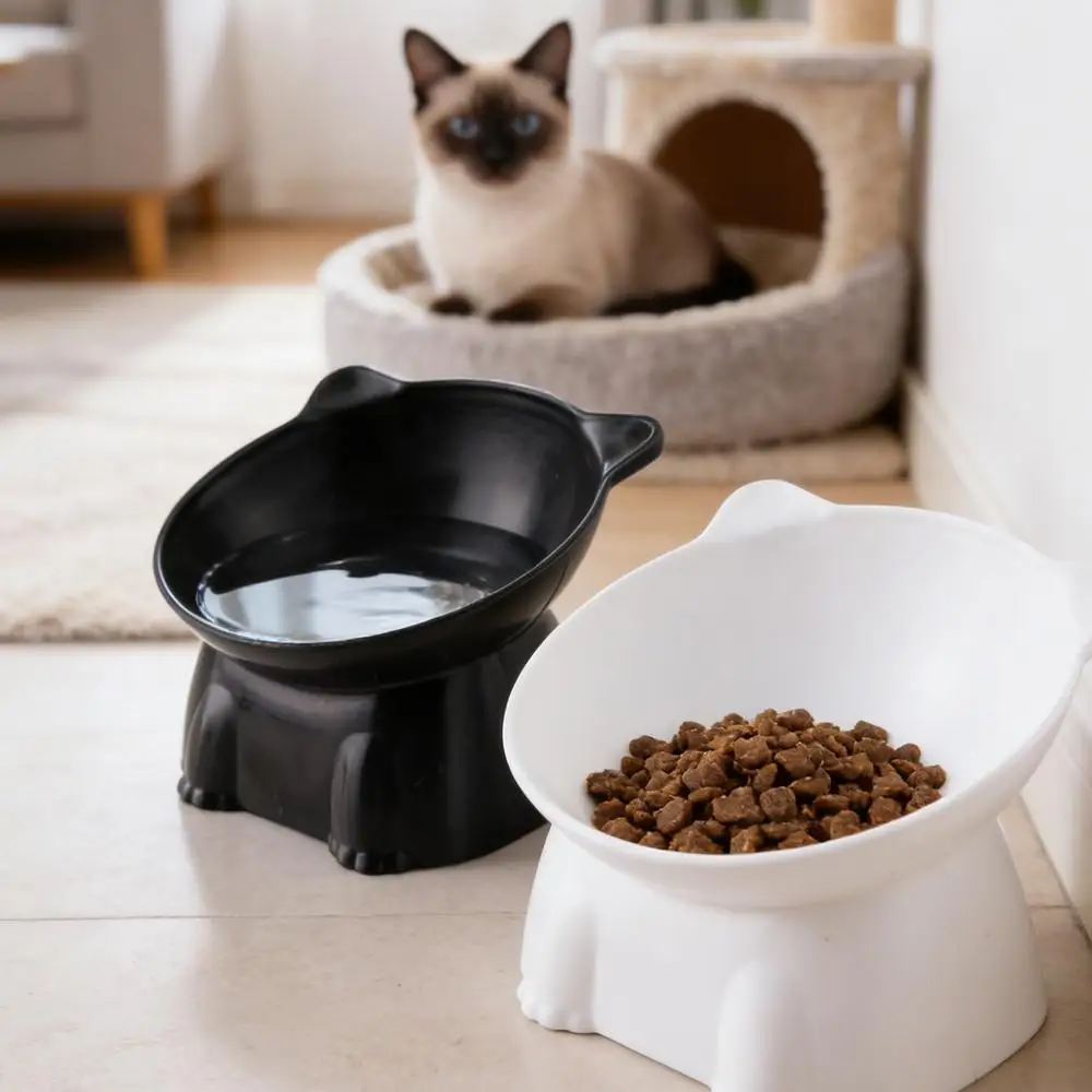 New Cat Bowl Large-Capacity Large-Diameter Plastic Pet Food Bowl Neck Protection Tilted Edge 1005010485459633