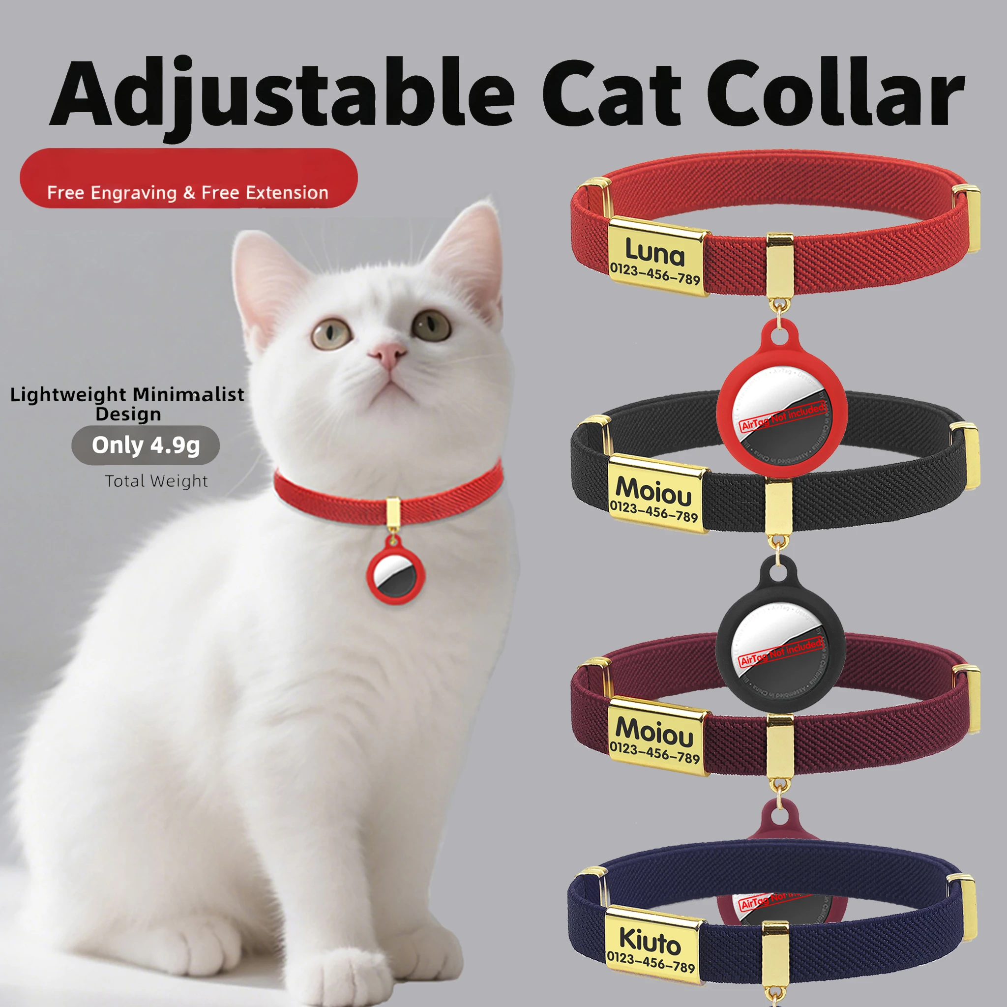 Fashion Customized Name Tag Cat Collars Elastic Dogs Kitten Collar with Silicone Airtag Holder GPS 1005010487922332
