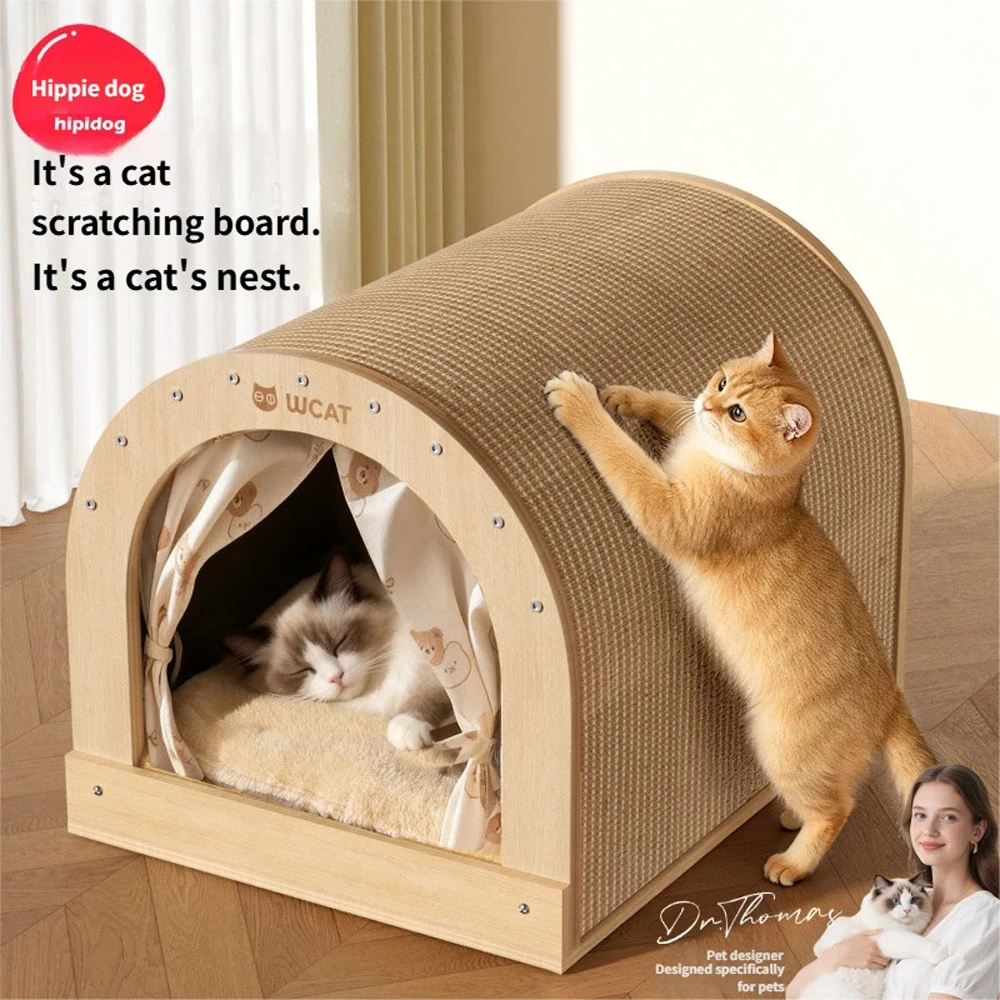 Cat House Cat Bed Scratch Board Toy with Natural Solid Wood Sisal All Season Universal Cat Supplies 1005010496123657