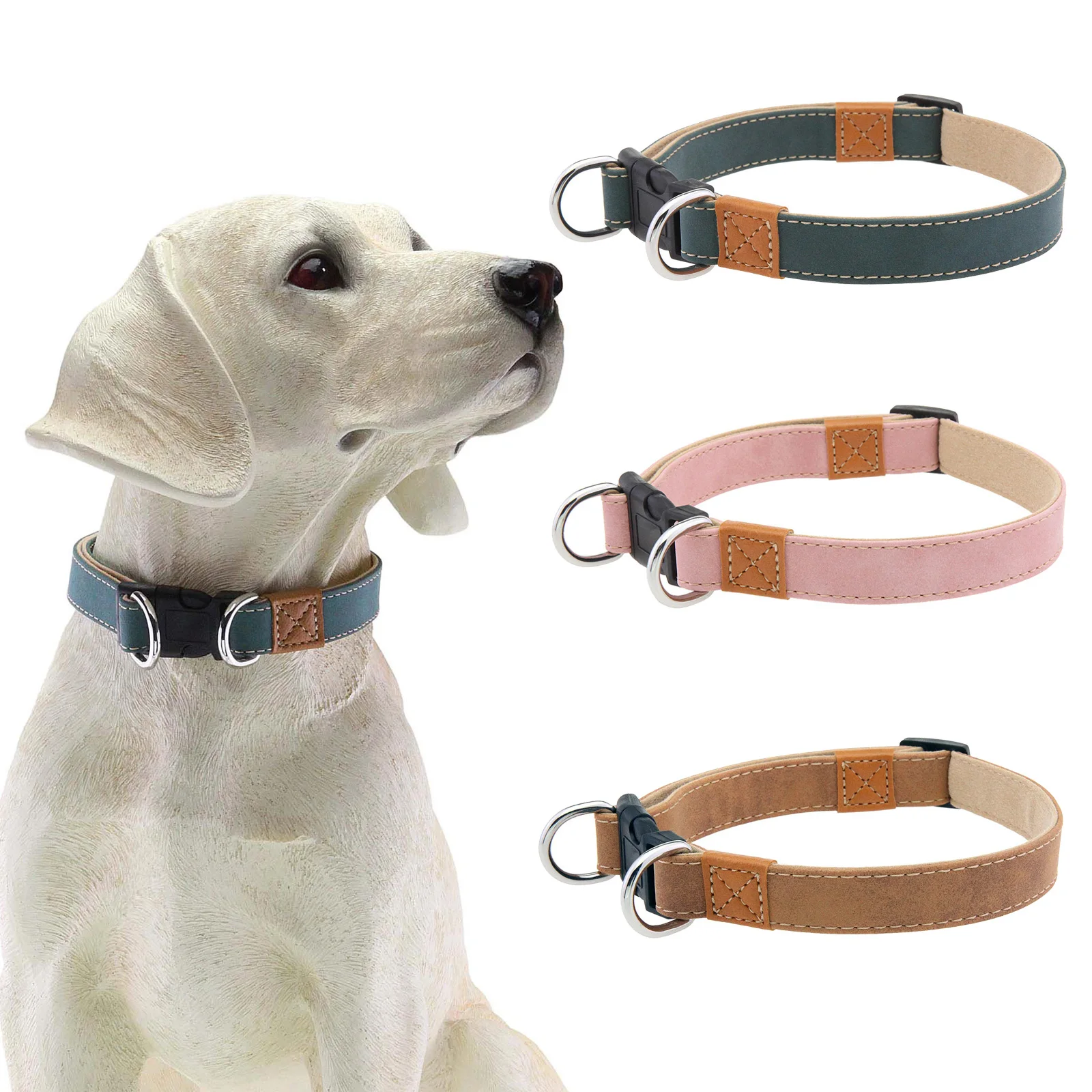Retro PU Leather Pet Collar with Double Metal D-Ring Design and Precision Sewing Suitable for Large 1005010504939565